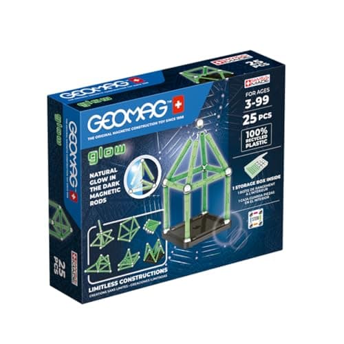 Image of Geomag Magnetic Constructions With Glow Effect, Magnetic Bars Glowing in the Dark, 25-Piece Pack, 100% Recycled Plastic