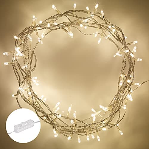 Image of Lights4fun Indoor Fairy Lights with 200 Warm White LEDs – 16m Clear Cable with Plug & Rocker Switch – Elegant Lighting for Living Rooms, Bedrooms & Christmas Decor