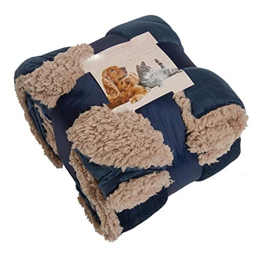 Image of Brentfords Dog Blankets Washable Large Sherpa Pet Dog Blanket Soft Fluffy Warm Animal Cat Kitten Kennel Mat Warm Throw Over Plush Fleece, Navy Blue - 75 x 110cm