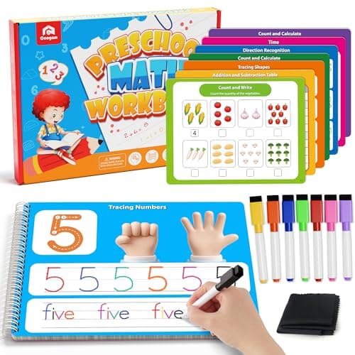 Image of Coogam Math Learning Game Workbook for Counting Skills, Dry-erase Number Tracing Handwriting Practice, Math Addition and Subtraction, Educational Travel Car Activities Gift Toy for Kids Age 3-8
