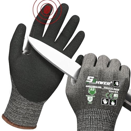 Image of Schwer ProGuard Highest Level Cut Resistant Work Gloves PR3326 for Extreme Protection,ANSI A9 Cut Gloves with Reinforced Thumb, Non Slip, Breathable, Durable, Touch-screen, PFAS Free, Black 1 Pair(M)
