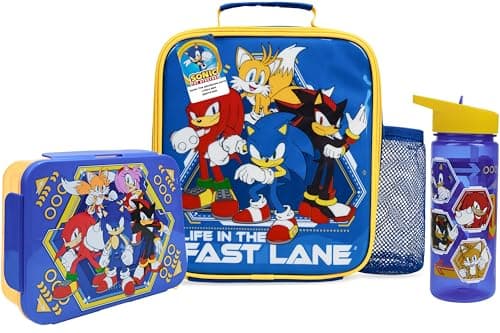 Image of Get Trend Sonic THE Hedgehog Water Bottle Lunch Bag & Lunch Box Kids 3 Pcs Shadow School Supplies Snack Box BPA Free Leakproof for Travel Picnic Holiday (Multi Sonic)