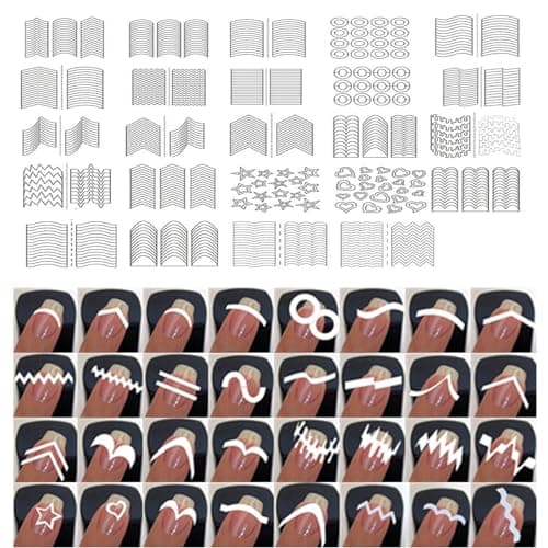Image of French Manicure Nail Tip Guides French Manicure Nail Art Stencils Stickers Decals 24 Sheets 36 Designs Nail Art Stickers - Professional Salon & Home Use