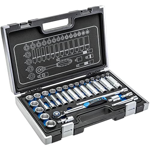 Image of Högert Technik - 36-piece Tool Set Tool case Socket Wrenches, bits and Accessories 3/8" Cr-V, Deformation-Resistant I Ratchet Mechanism with 72 pawls Set for DIY Enthusiasts Garage, Household
