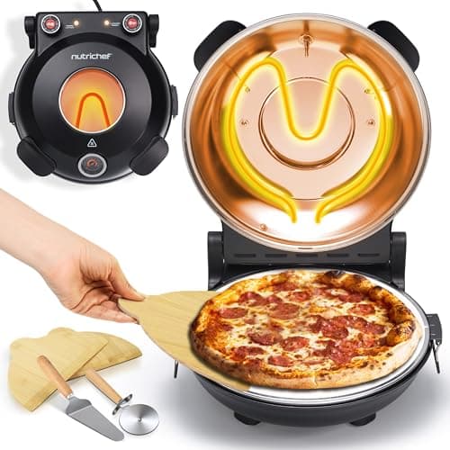 Image of NutriChef Electric Indoor Pizza Oven, 30cm Countertop Cooker with Temp Control, Viewing Window, Non-Stick Stone, Heats to 425°C, Easy Clean Pizza's Maker Machine for Home, Black