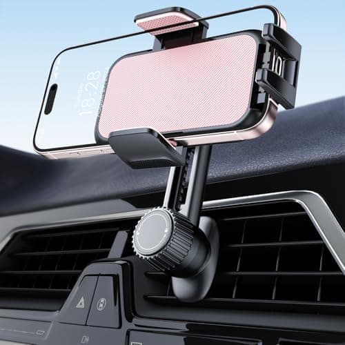 Image of Phone Holder for Car Vent: [Never Blocking] Air Vent Cell Phones Mount, Quick Release Car Phone Mount with Stable Hook Clip, 360° Rotation Mobile Phone Automobile Cradle for iPhone Samsung Huawei-Pink