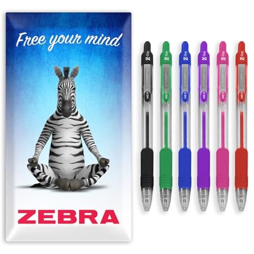Image of Zebra Pen Z-Grip Retractable Ballpoint Pens - 1.0mm Nib - Pack of 6 - In Envelope Gift Packaging - School, Writing, Work, Office (Assorted)
