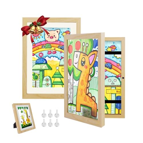 Image of Hipsignal Kids Art Frames, 2 Pack A4 Photo Frame for 150 Pictures, Fillable Front Opening Kids Artwork Display Frame with Mount for Hang or Stand Display Children's Drawings, Art Projects (Wood)