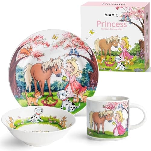 Image of MIAMIO – Set of 3 Kids Dinnerware Set/Children Dishes, Kids Dish Set, Children’s Tableware Set - Includes Plate, Bowl and Cup – for Kids and Toddler (Princess)