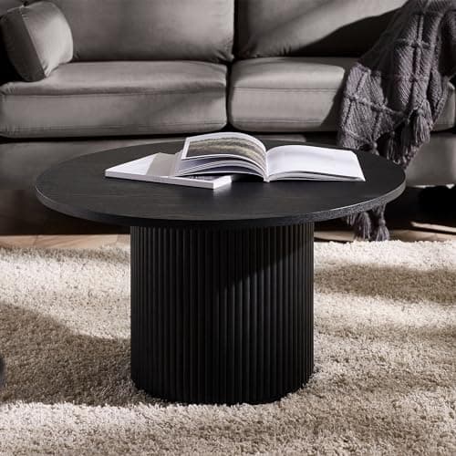 Image of Julian Bowen Louis Black Fluted Round Coffee Table, Ash Wood, 80 x 80cm
