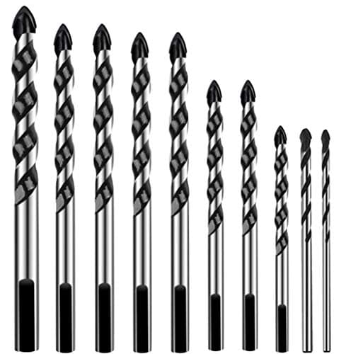 Image of KAHEIGN 10Pcs Masonry Drill Bits, 7 Size Tungsten Carbide Drill Bit Set Multi-Material Drill Bits for Porcelain Ceramic Tile Concrete Brick Wall Glass Mirrors Plastic Masonry and Wood