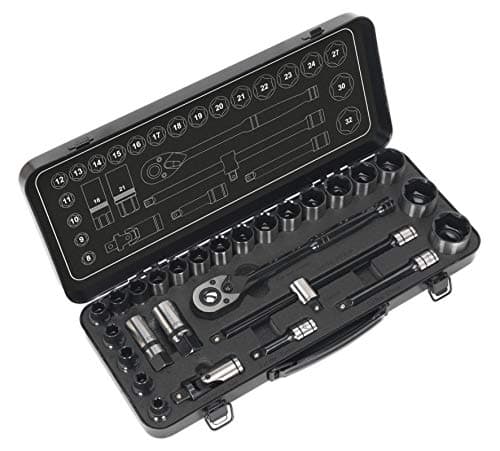 Image of Sealey Ak7972 Socket Set 28Pc 1/2In Sq Drive 6Pt Walldrive Metric Black Series
