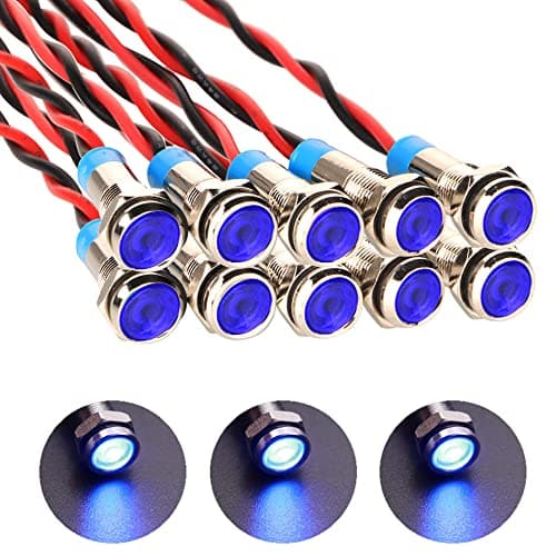 Image of Gebildet 10pcs 6mm 1/4" AC/DC 12-24V LED Metal Indicator Light Waterproof Signal Lamp Pilot Dash Directional Car Truck Boat with Wire(Blue)
