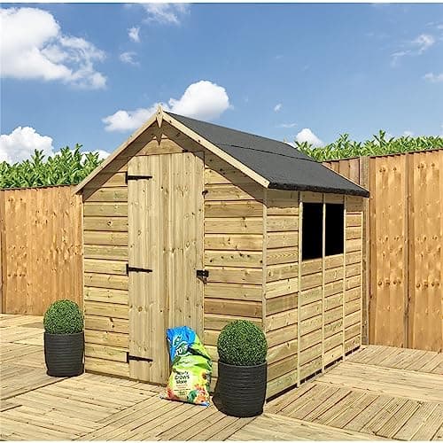 Image of 9 x 6 Garden Shed Pressure Treated T&G Single Door Apex Wooden Garden Shed - 2 Windows (9' x 6') / (9ft x 6ft) (9x6)