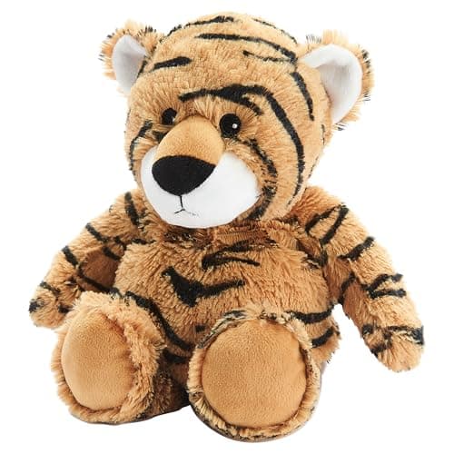 Image of Warmies Plush Tiger Microwave Heatable Weighted Teddy with French Lavender Fragrance, Hot or Cold Wheat Bag for Cool Relaxation and Warm Relief