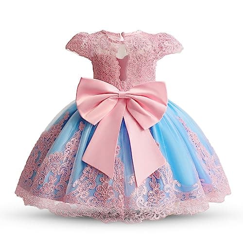Image of NNJXD Baby Girl Bowknot Tutu Dress for Infant Christening Flower Girls Wedding Birthday Party Gown 2025 Pink&Blue Size (100) 2-3 Years
