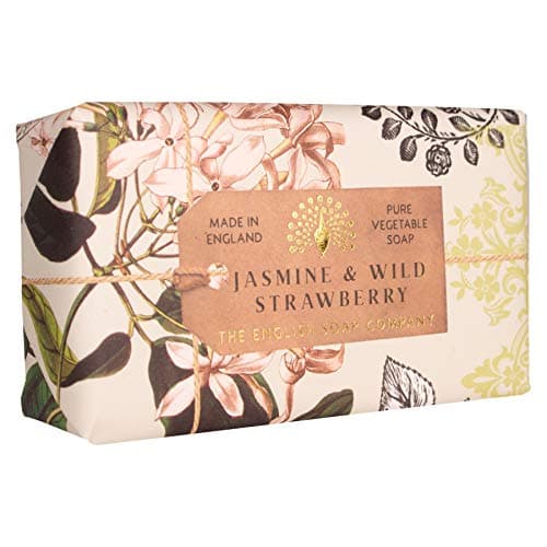 Image of The English Soap Company Anniversary Jasmine and Wild Strawberry Soap - Luxury Shea Butter Bar - Floral Scent, Moisturising, Vegan Friendly, Recyclable Gift Soap, Made in England 190g
