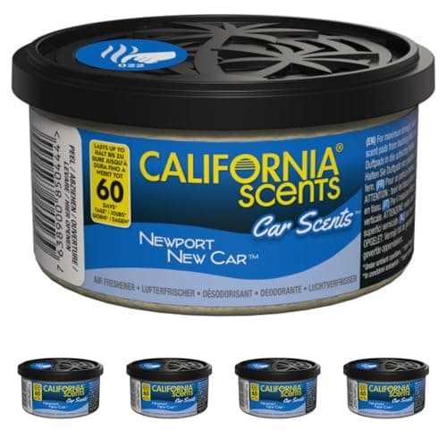 Image of California Scents CCS-422TR Air Freshener, New Car Car Scents (Pack of 4) Long Lasting Refreshing Fragrance, Environmentally Friendly, Light Weight Organic Product Recyclable, Adjustable Vented Lid