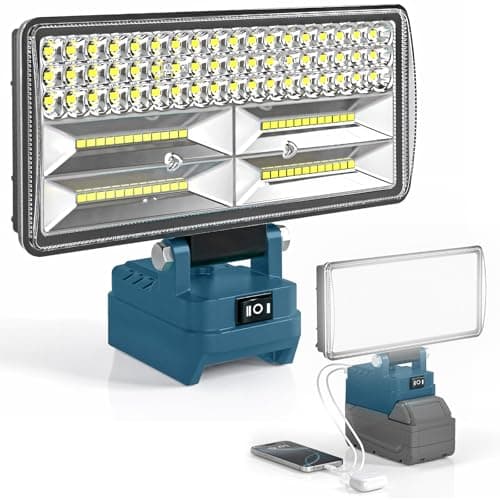 Image of LED Cordless Work Light Compatible with Makita 18V Battery, 96W 12000LM Portable Flashlight Jobsite Spotlight 2 USB Charging Port, 145° Adjustable Angle Repairing Camping Fishing Emergency(No Battery)