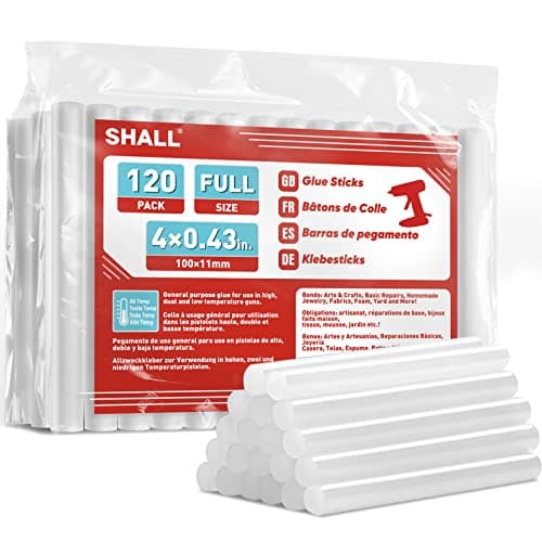Image of SHALL Full Size hot Glue Sticks, 0.43 inch x 4 inch. (11 x 100mm) 120 Pack Clear Hot Glue Gun Sticks for All-Temp Glue Guns, Multipurpose for Kids Adults Crafts