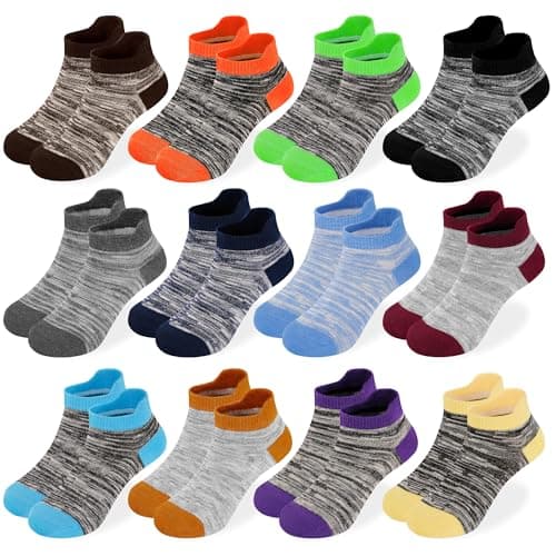 Image of LAETBBE 12 Pairs Boys Ankle Socks Kids Sports Socks Boys Trainer Socks Low Cut School Sock, 5-7 Years