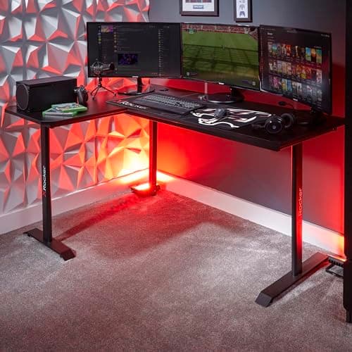 Image of X-Rocker Panther XL 155cm x 108cm, L-Shaped Gaming Desk - Reversible Corner Design, Large Dual Monitor, Sturdy Metal Frame for Adults & Kids - Carbon Black - Mouse Mat Included