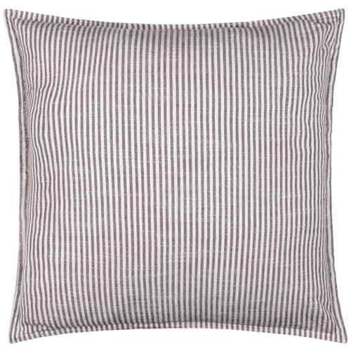 Image of Yard furn Truro Striped Cushion Cover – Classic Stripe 100% Cotton Slub Texture Oxford Edge Decorative Case (Chocolate – 45x45cm)