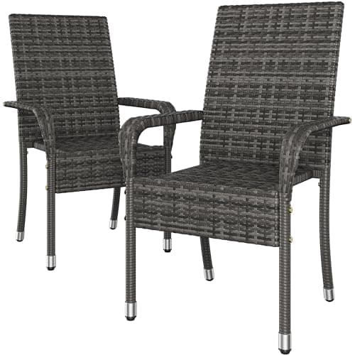 Image of Yaheetech Set of 2 Rattan Stackable Outdoor Garden Chair Lightweight All-Weather w/Armrests for Patio, Backyard, Poolside, 58 x 62.5 x 94.5 cm, Grey