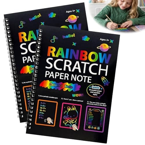 Image of VLYX Rainbow Scratch Art Kit for Kids Ages 5 to 12-2 Paper Books, 2 Wooden Stylus Pens, 2 Template Rulers Set, Craft Supplies & Gift Art Set