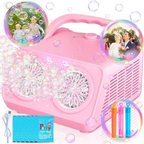 Image of Bubble Machine - 22000+ Bubbles Per Minute, Automatic Bubble Maker, Bubble Machine for Kids, Portable Bubble Machine, Powered by USB or Batteries, Outdoor Indoor Birthday Party (Pink)