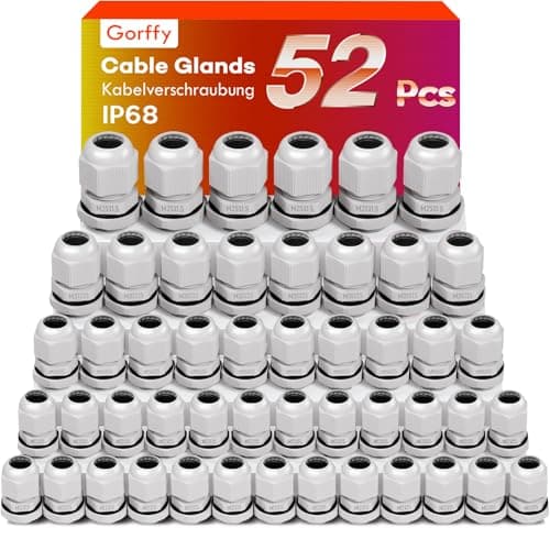 Image of Cable Glands Mixed Set, Gorffy 52PCS Waterproof Stuffing Glands M12 M16 M20 M25, 4 Types IP68 Locknut Stuffing Glands for Garden Outdoor, Plastic Nylon Cable Conduit Waterproof Connectors Set