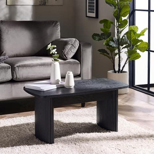 Image of Julian Bowen Louis Black Fluted Compact Coffee Table, Ash Wood, 90 x 50cm