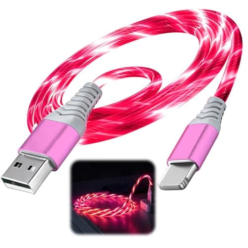 Image of Aihoom LED Flowing Charging Cable, RGB Light-Up Phone Cord for Data Sync & Power, Durable TPE Anti-Tangle, Compatible with iPhone 5–14 & iPad
