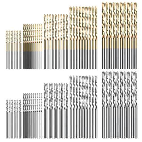 Image of 100PCS Mini Twist HSS Drill Bit Set 1mm/1.5mm/2mm/2.5mm/3mm, Micro Precision Model Maker Drill Bits, Titanium Coated Small Drill Bits for Model Making Soft Metal Jewelry DIY Crafts Drilling Holes Wood