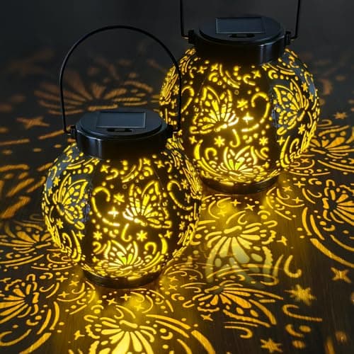 Image of 2026 Newest Solar Lanterns Light, KALAHOL 2 Pack Solar Lanterns Garden Ornaments Outdoor with Beautiful Pattern, IP44 Hanging Solar Lights Outdoor Garden for Outside Table Patio Balcony Courtyard