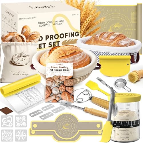 Image of Sourdough Starter Kit—Complete Sourdough Kit with Banneton Proofing Basket, Starter Jar, Dough Scraper, Bread Lame & Bread Making Accessories—Sour Dough Starter Kits Gift for Bakers Beginners Moms