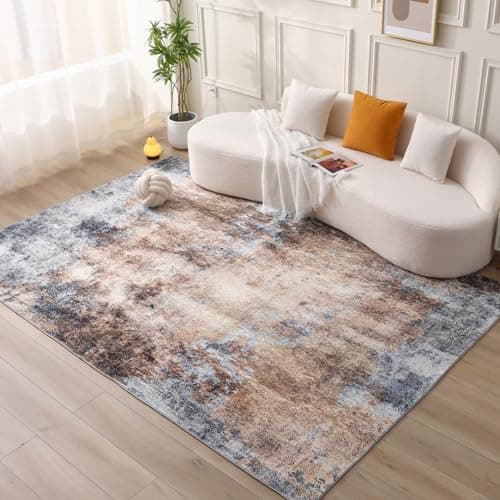 Image of COOUS Washable Rugs for Living Room - Ultra Soft Area Rugs, Short Pile Non-Slip Non-Shedding Abstract Carpet, Stain Resistant Faux Wool Rugs for Bedroom Dining Room(Brown 240X340CM)