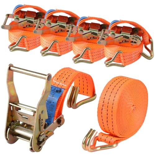 Image of Pack of 4 Ratchet Straps - 6m x 40 mm 3000kg Heavy Duty Ratchet Straps, with J-Hooks, 6600lbs Break Strength,Tie Down Straps Set for Load Securing,Truck,Car,Trailer