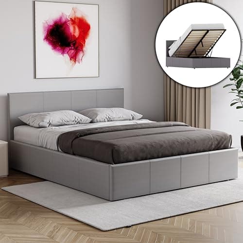 Image of Vida Designs Lisbon Ottoman Faux Leather Bed, Grey (Double 4Ft6 - No Mattress) (UKFR Certified)