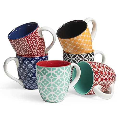 Image of DOWAN Coffee Mugs Set of 6 - 19oz/560ml Ceramic Mugs Set - Large Tea Coffee and Hot Chocolate Cups - Oriental Classical Fancy Mugs - Great Gift for Lovers - Multicolor
