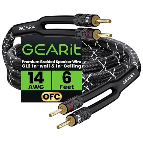 Image of GearIT Hi-Fi 2x2.5mm≤ Speaker Wire with Banana Plugs (1.821 Meters - Black) OFC Oxygen-Free Copper, CL2 In-Wall Speaker Cable, Heavy-Duty Braided - 14 Gauge AWG, 3 Feet