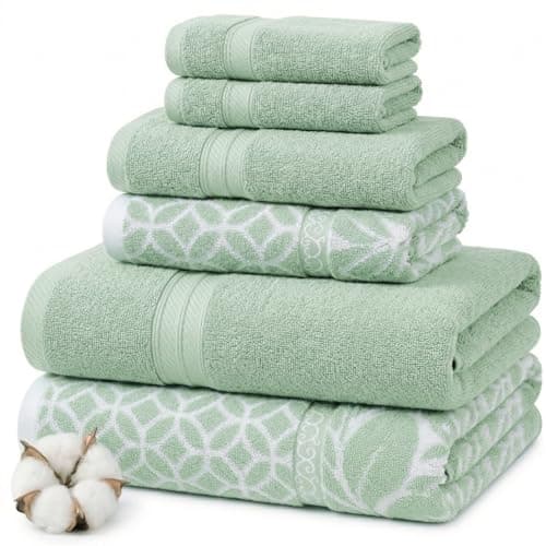 Image of Modern Threads Amrapur Overseas Trefoil Filigree 6-Piece Reversible Yarn Dyed Jacquard Towel Set - Bath Towels, Hand Towels, & Washcloths - Super Absorbent & Quick Dry - 100% Combed Cotton