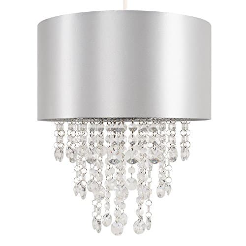 Image of MiniSun | Modern Grey Ceiling Light Shade with Clear Acrylic Jewel Effect Droplets | Pendant Lights, Home Décor & Improvement Essential | 32cm Shade Width