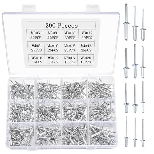 Image of 300 Pcs Aluminum RivetsPop Rivets Assortment Kit, Aluminum Blind Rivets Set with Large Flange, Rivet Set for Metal, Furniture, Car, Ships