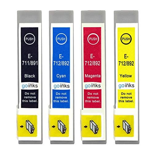 Image of 1 Go Inks Set of 4 Ink Cartridges to replace Epson T0715 Compatible/non-OEM for Epson Stylus Printers (4 Inks), Black, Cyan, Magenta, Yellow, High Capacity
