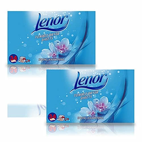 Image of 2 Pack of Lenor Tumble Dryer Fabric Conditioner Sheets Spring Awakening, 34 Sheets for Clean & Soft Fabrics and Essential Fragrance with Revitalising Scent