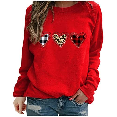 Image of Sweatshirts for Women UK, Ladies Jumpers Casual Hearts Printed Pullover Autumn Long Sleeve Tops Crewneck Sweaters Loose Fit Sweatshirt Comfortable Elegant Jumpers S-3XL Red