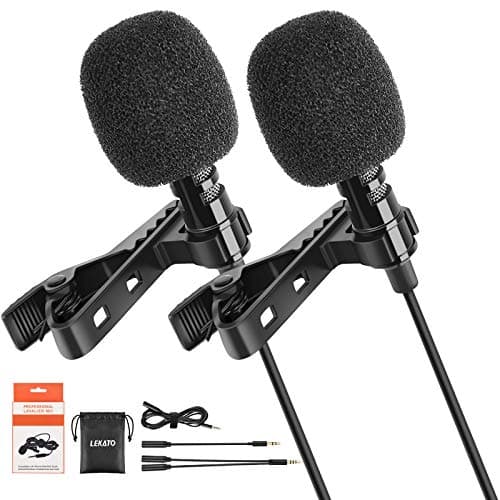 Image of LEKATO Lavalier Microphone 2Pcs, Omnidirectional Lapel Mic, Wired Clip-On Compatible With Android/iPhone/Camera/PC for Interview/YouTube/Recording/Conference/Streaming