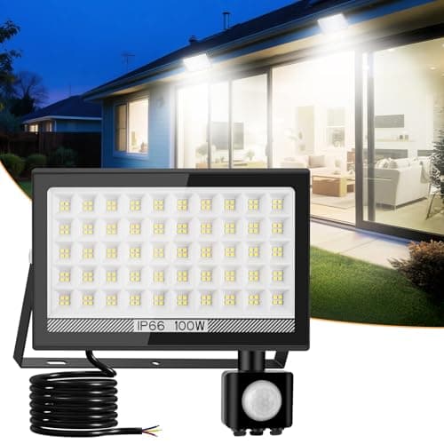 Image of T-SUN Security Lights Outdoor Motion Sensor, 100W Dusk Till Dawn Outdoor Lights, 10000 Lumen LED Floodlight, IP66 Waterproof Sensor Lights Outdoor Mains Powered for Backyard, Garage, Doorways