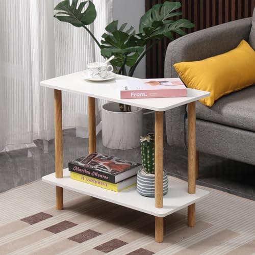 Image of Menaka Living Room White Coffee Table, Bedroom Wood Sofa Side Table Little End Table Tea Table for Home Office Reception Room (60x30cm)